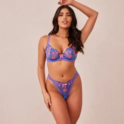 Neon Balcony BH und String Set - Blau