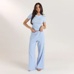 Pointelle Pyjamahosen - Florales Blau