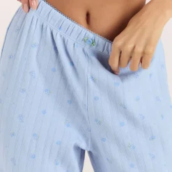Pointelle Pyjamahosen - Florales Blau