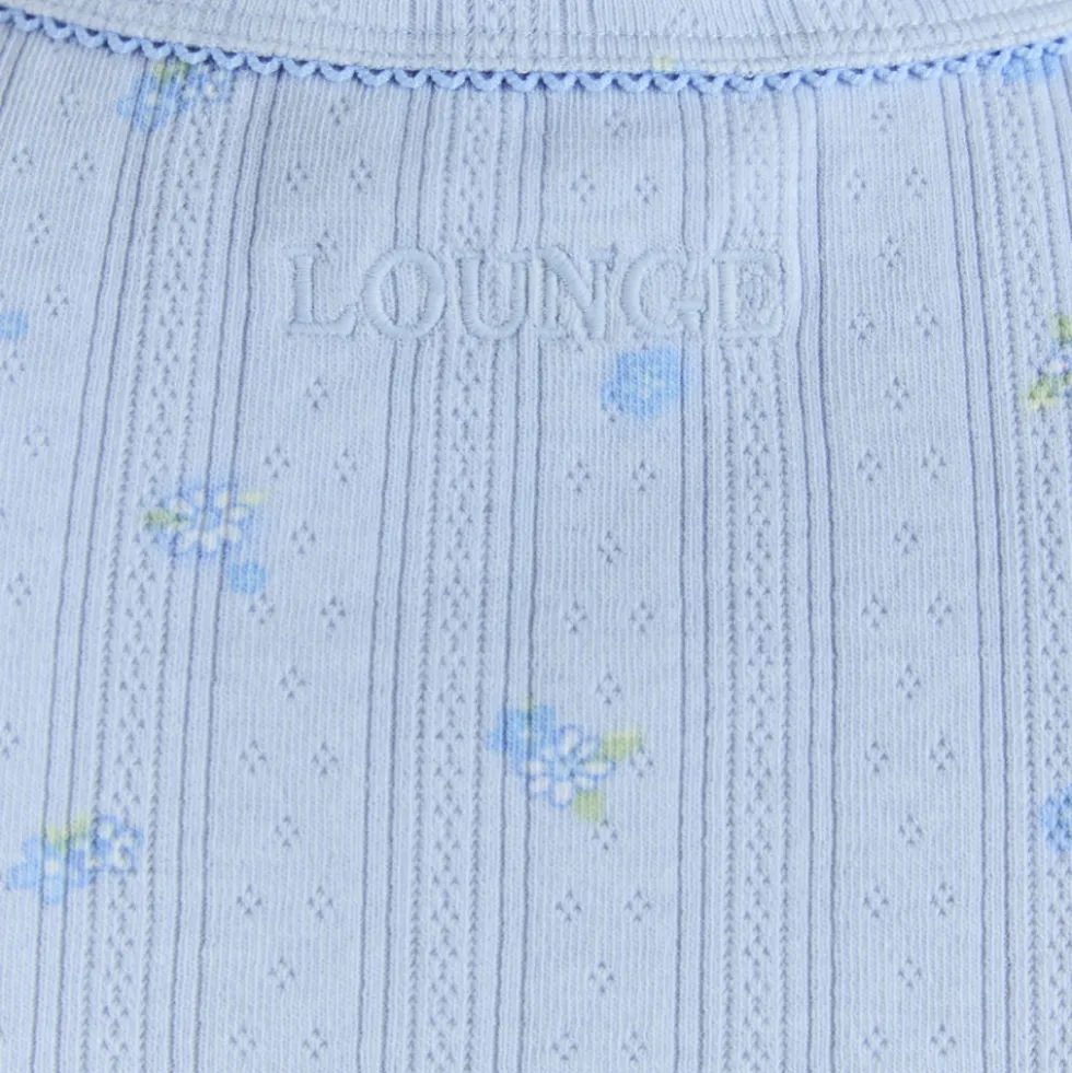 Pointelle Pyjama-Top - Florales Blau