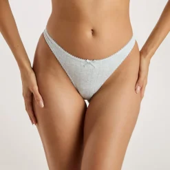 Pointelle String - Graue Melange