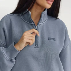 Pullover mit Reißverschluss - Gewaschenes Blau