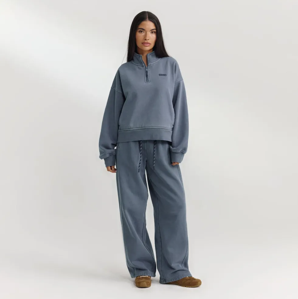 Pullover mit Reißverschluss - Gewaschenes Blau