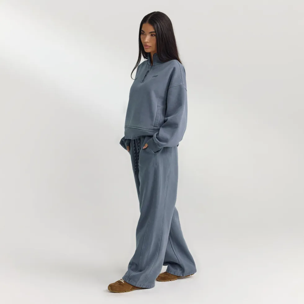 Pullover mit Reißverschluss - Gewaschenes Blau