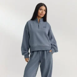Pullover mit Reißverschluss - Gewaschenes Blau