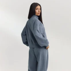 Pullover mit Reißverschluss - Gewaschenes Blau