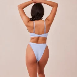Ribbed Balcony BH und String/Slip Set - Blau