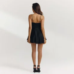 Satin Minikleid - Schwarz