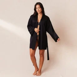 Signature Satin-Morgenmantel - Schwarz