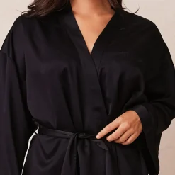 Signature Satin-Morgenmantel - Schwarz