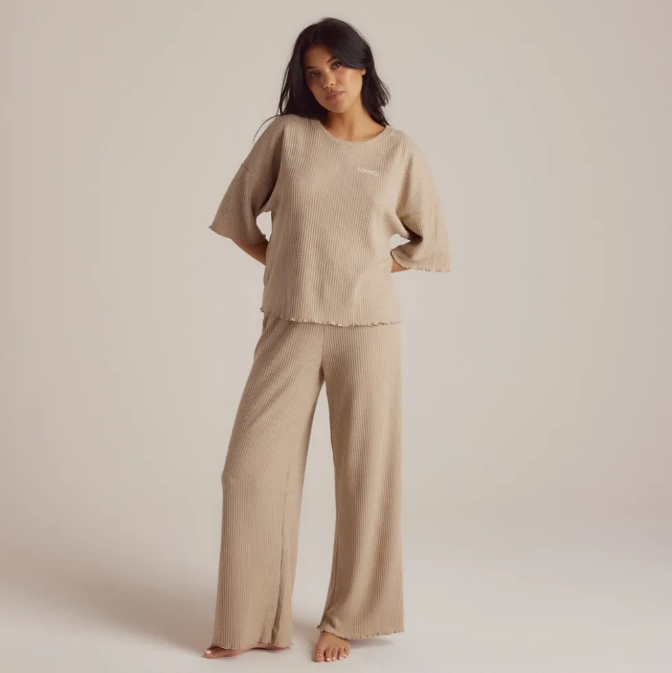 Soft Waffle Pyjama-Hose - Hellbraun