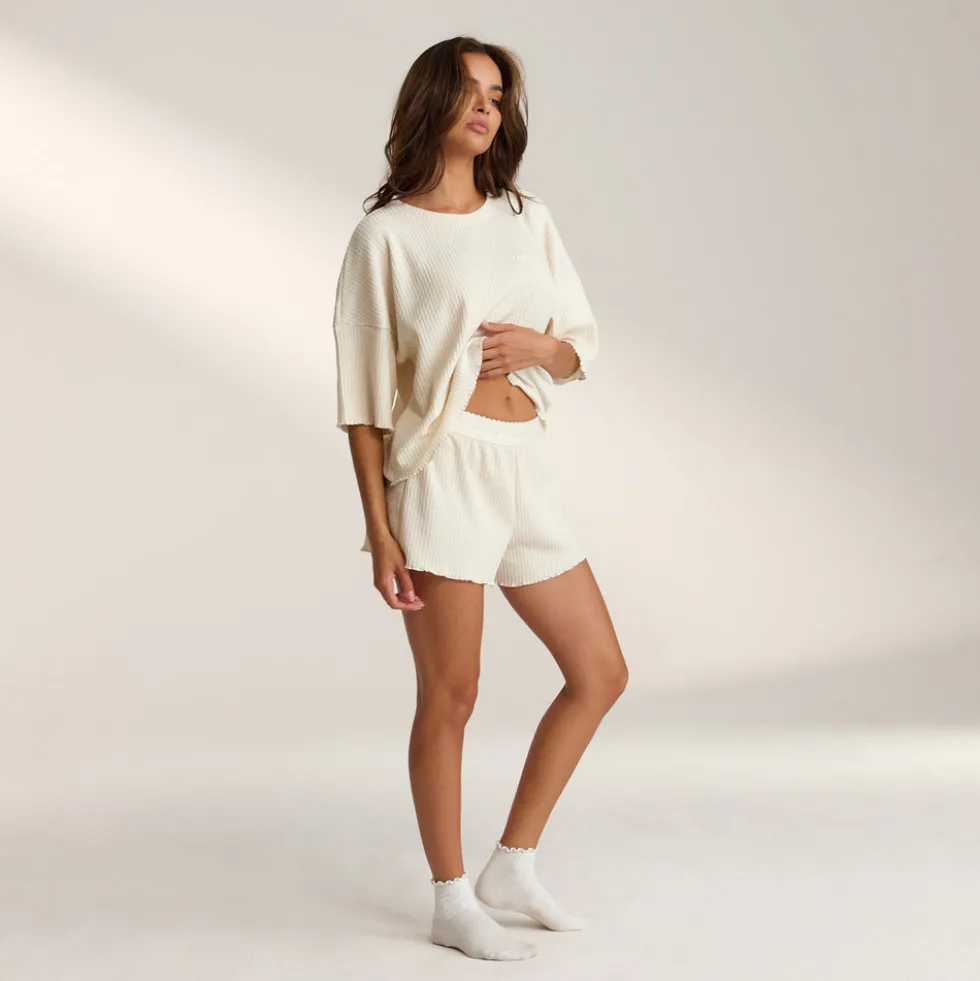 Soft Waffle Pyjama-Shorts - Crèmefarbe