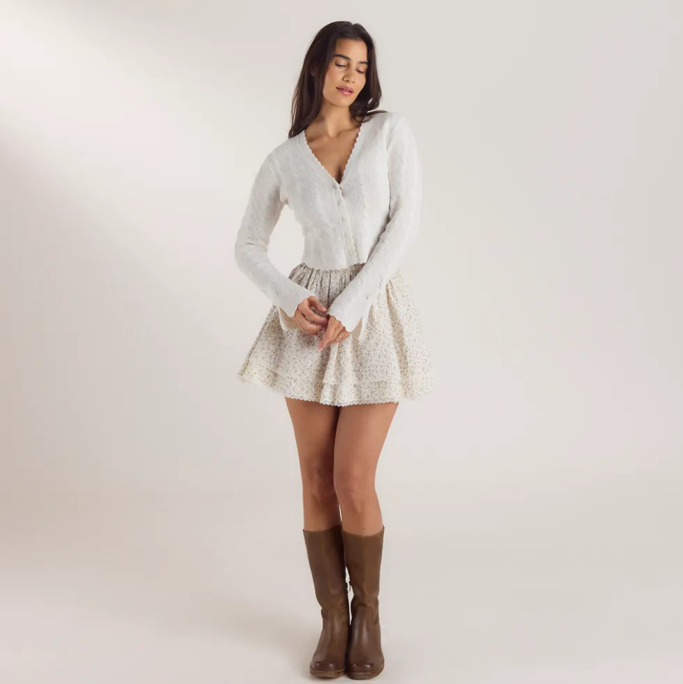 Strickjacke mit Weitem Ärmel - Crèmefarbe