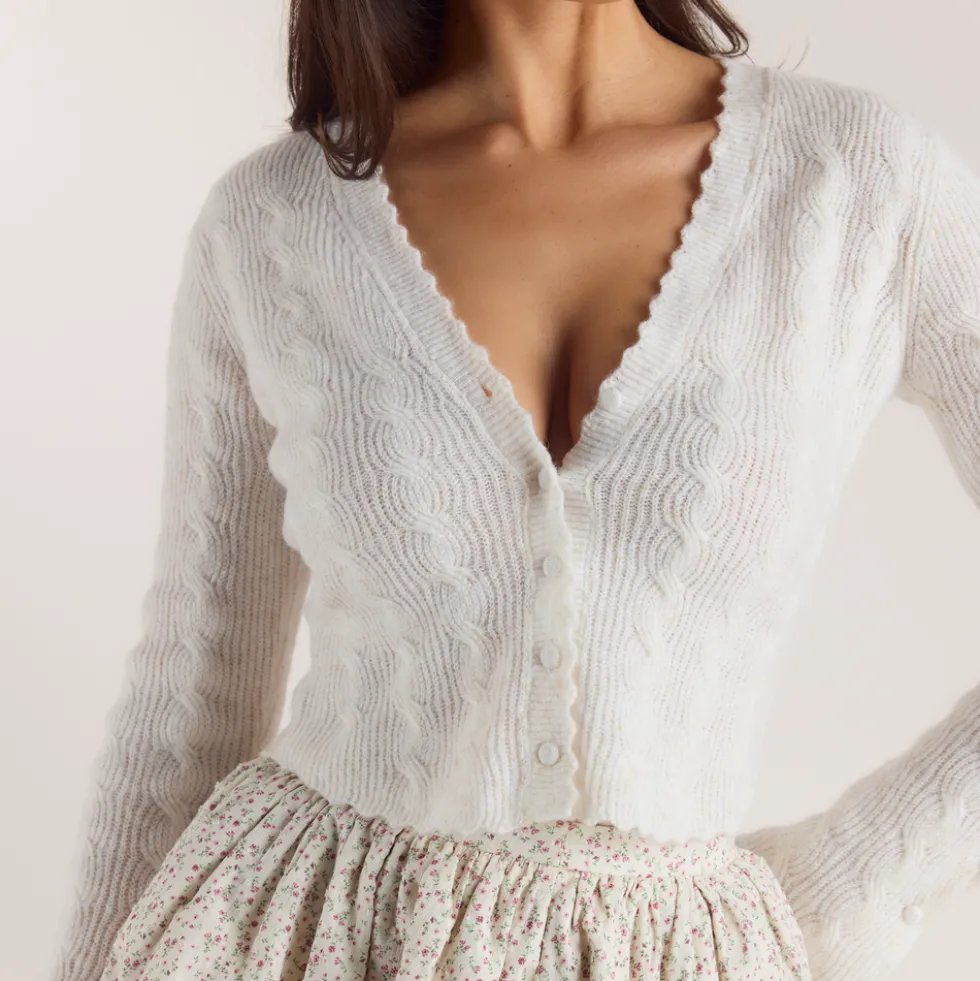 Strickjacke mit Weitem Ärmel - Crèmefarbe