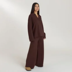 Strick-Jogginghose mit geripptem Saum - Schokolade