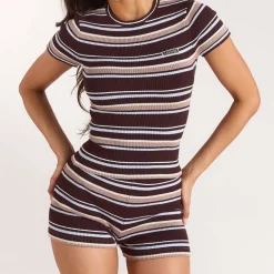 Strick-T-Shirt - Braune Streifen