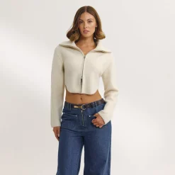 Strukturierte Strickjacke - Crèmefarben
