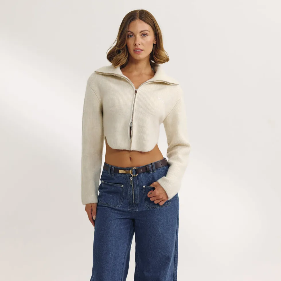 Strukturierte Strickjacke - Crèmefarben