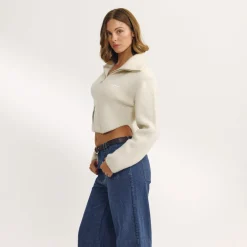 Strukturierte Strickjacke - Crèmefarben