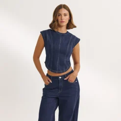 Tailliertes Denim-Oberteil - Indigo