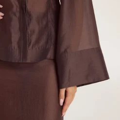 Tailliertes Transparentes Hemd - Schokolade