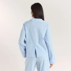 Texturiertes Pyjamahemd aus Baumwoll - Blau