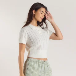 Transparentes Strick-Polo - Crèmefarbe