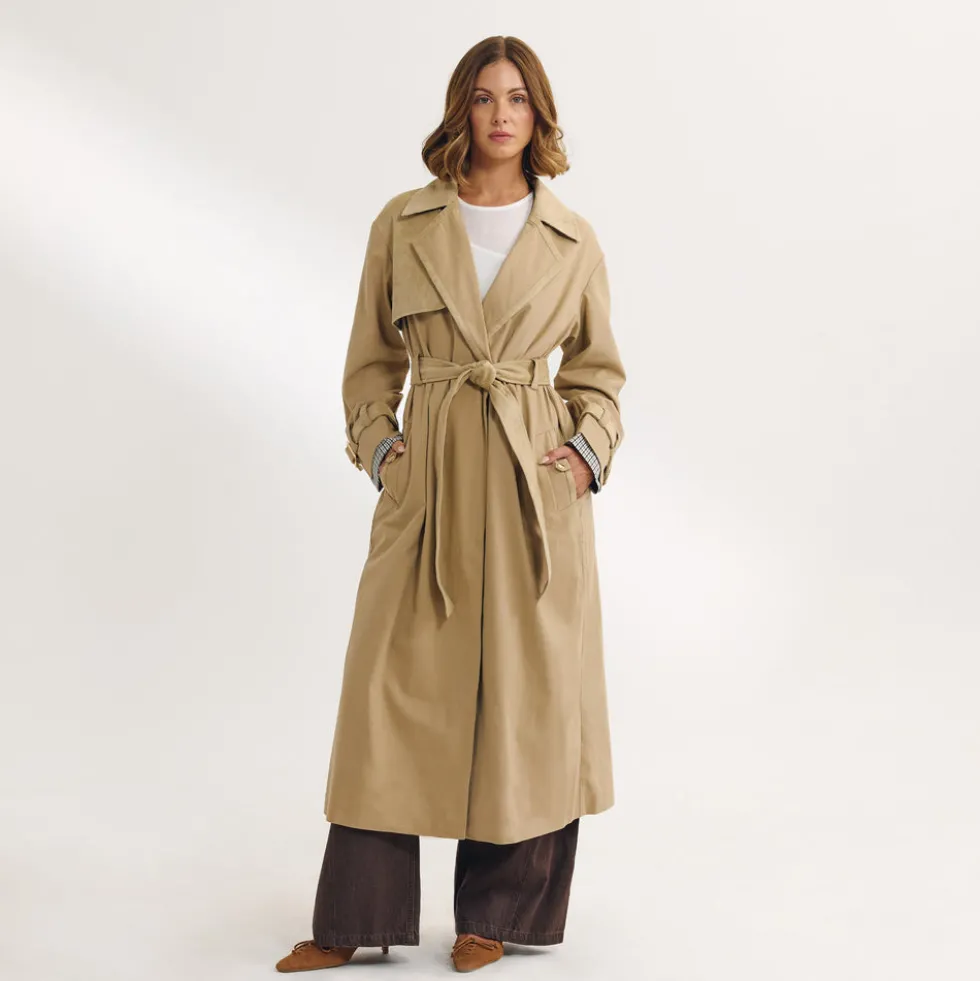 Trenchcoat mit Wildlederbesatz - Sand