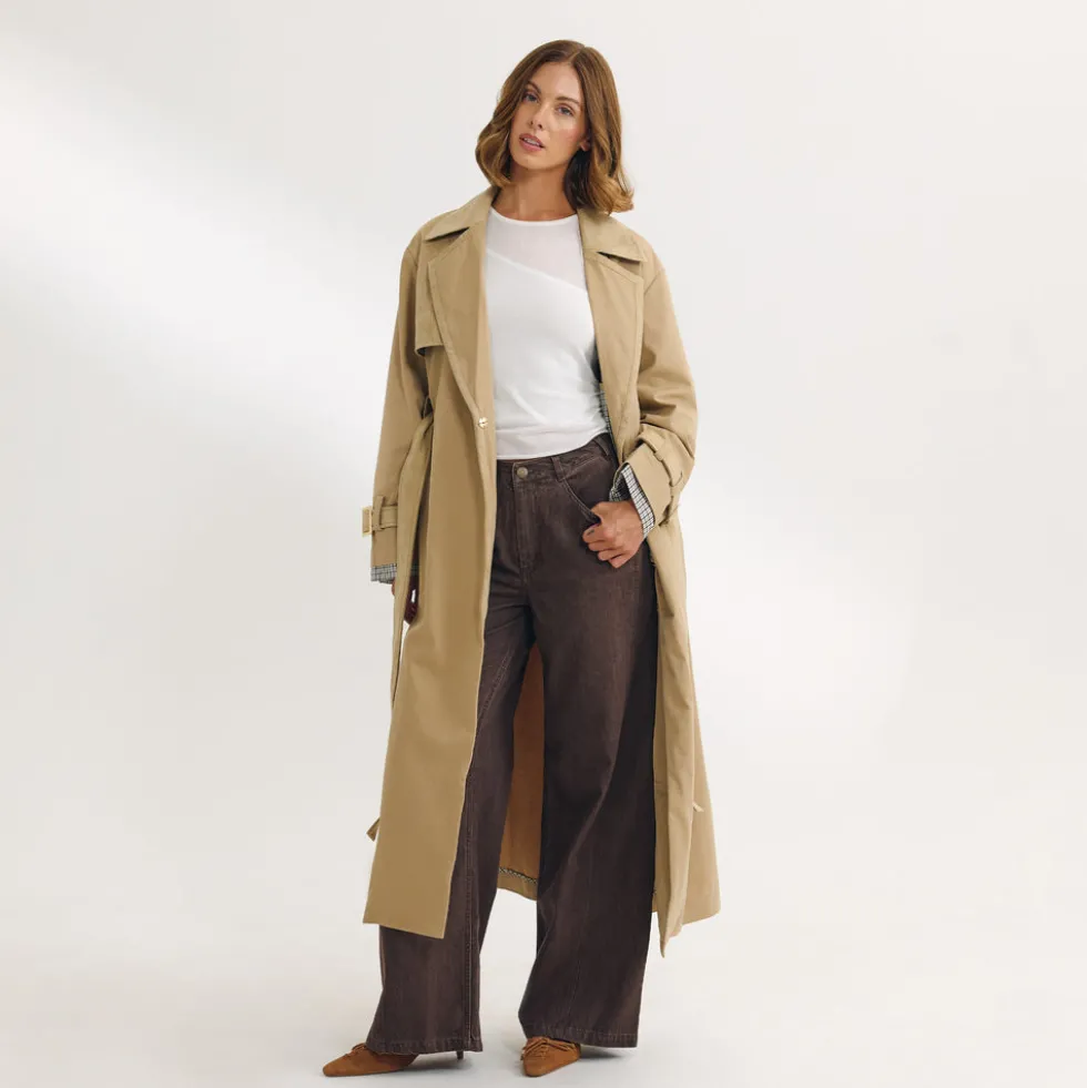 Trenchcoat mit Wildlederbesatz - Sand