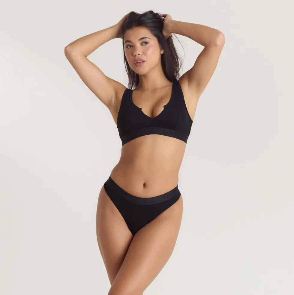 Weiches Geripptes Push-Up Bralette - Schwarz
