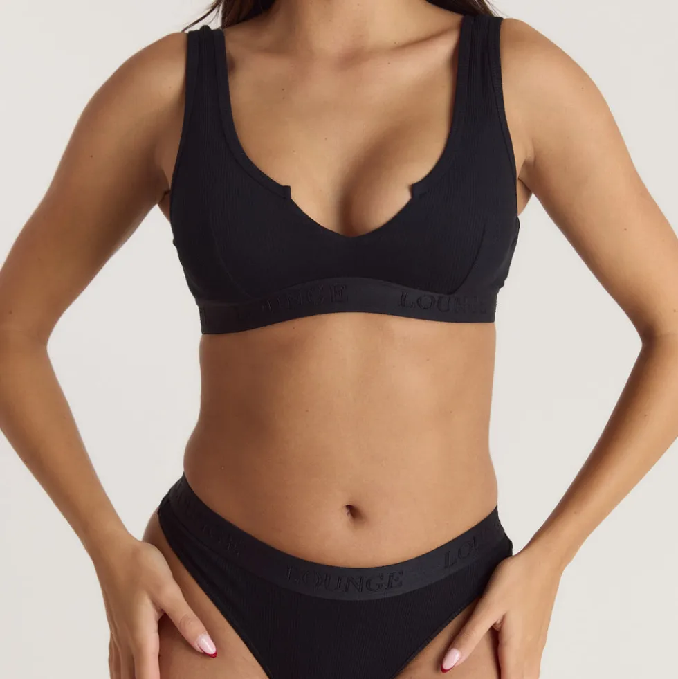 Weiches Geripptes Push-Up Bralette - Schwarz