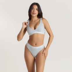 Weiches Geripptes Push-Up Bralette - Grauer Melange