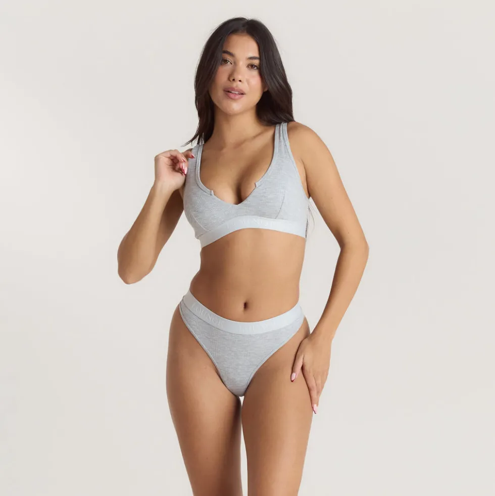 Weiches Geripptes Push-Up Bralette - Grauer Melange