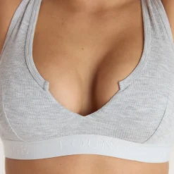 Weiches Geripptes Push-Up Bralette - Grauer Melange