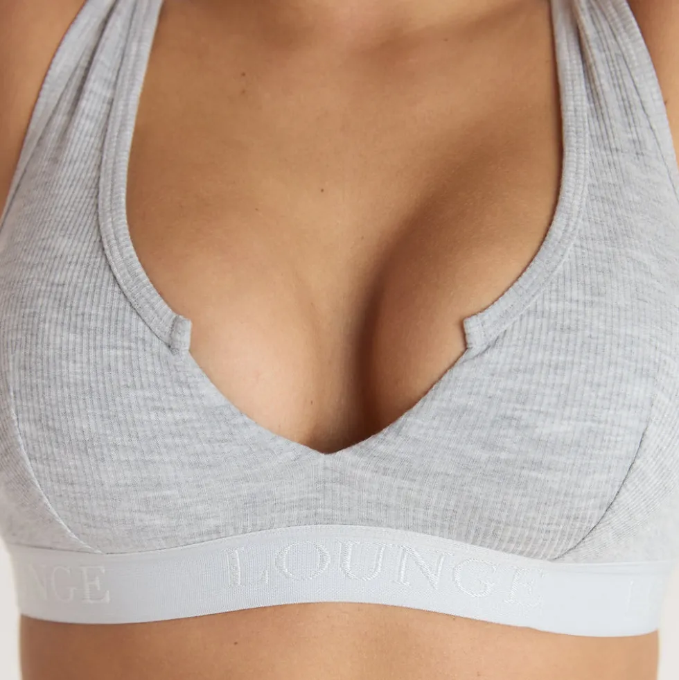 Weiches Geripptes Push-Up Bralette - Grauer Melange