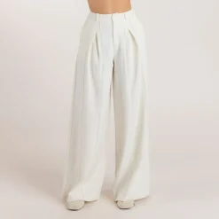 Weite Hose mit Faltendetails - Weissgrau