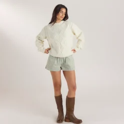 Zopfmuster-Pullover - Crèmefarbe