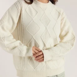 Zopfmuster-Pullover - Crèmefarbe