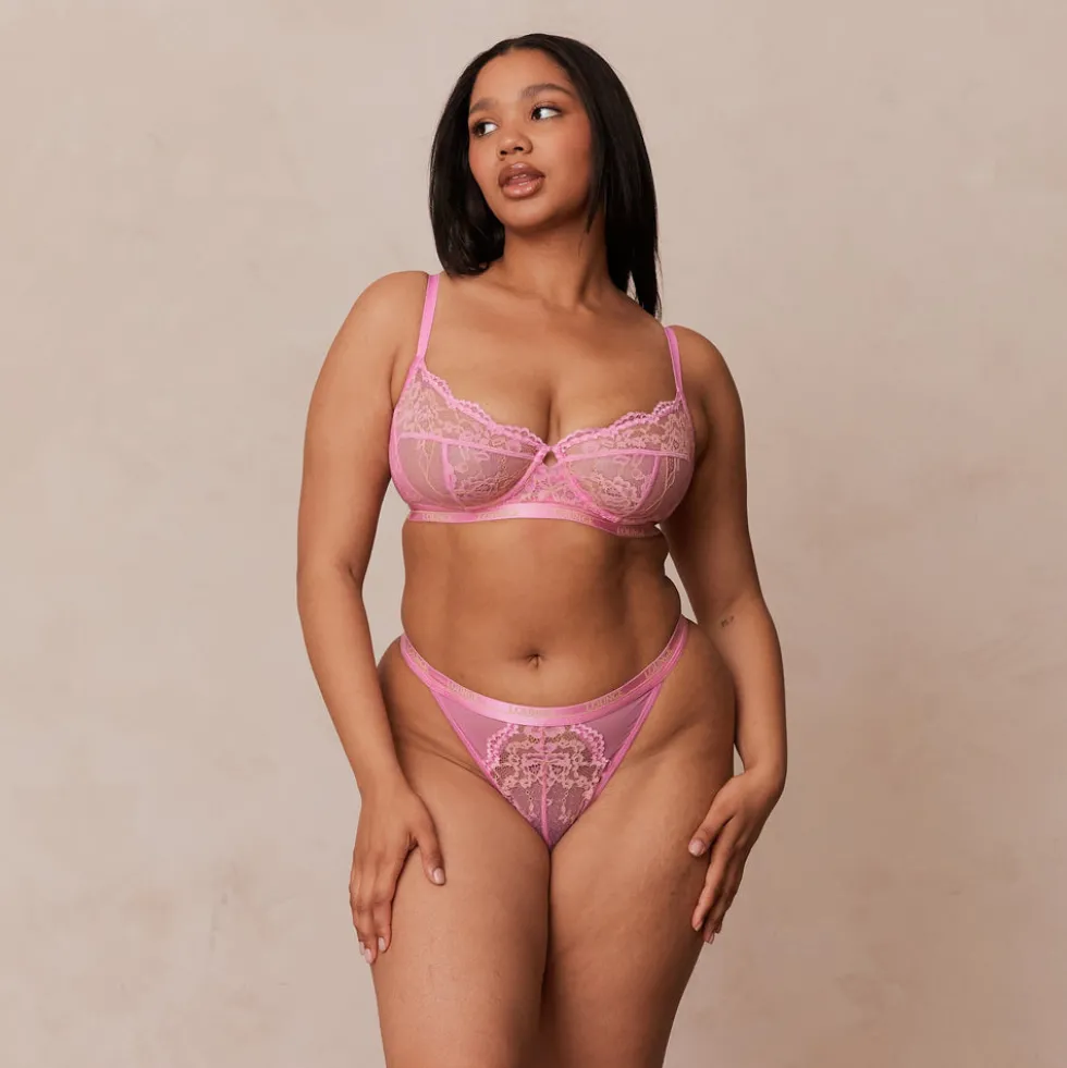 Zweifarbiges Blossom Balcony BH und String Set - Rosa