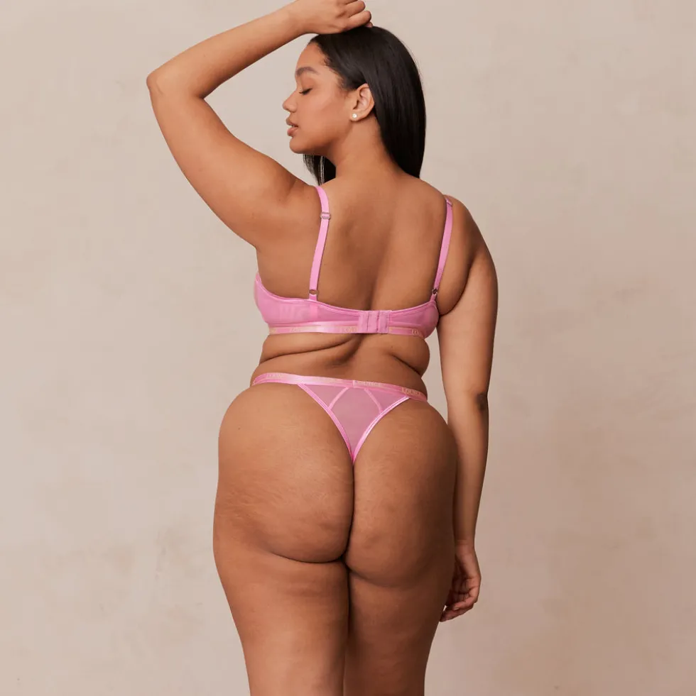 Zweifarbiges Blossom Balcony BH und String Set - Rosa