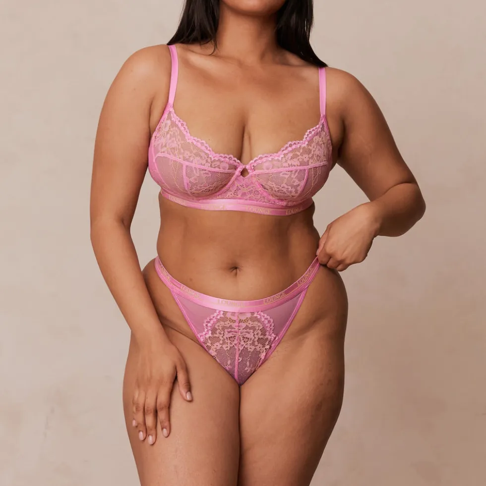 Zweifarbiges Blossom Balcony BH und String Set - Rosa
